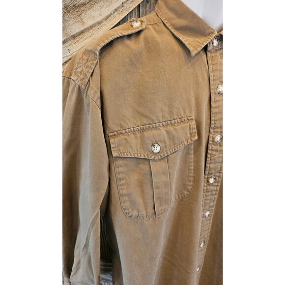 Willis & Geiger double breasted shooting poplin button up roll tab sleeve L # - Picture 3 of 7